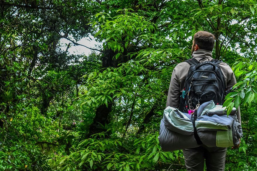 Camper walking in nature