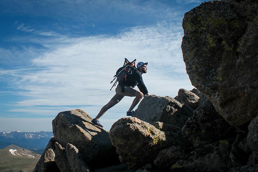 Hiker on boulders