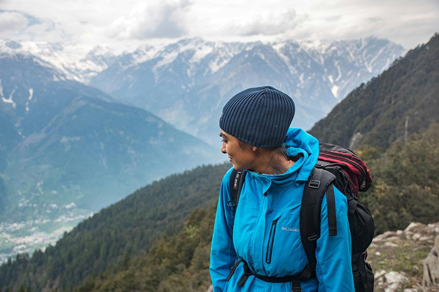 female hiker in the mountains