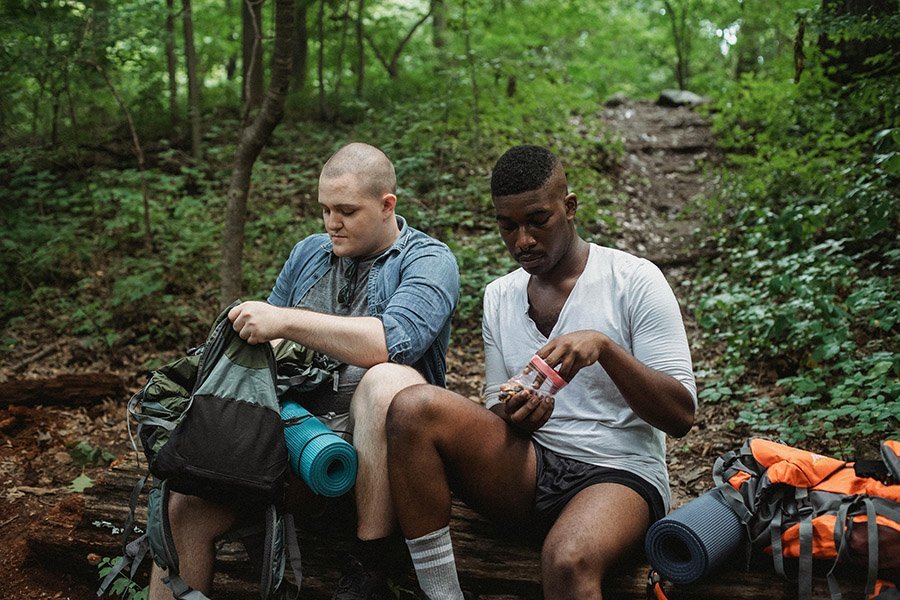 Hikers having a snack