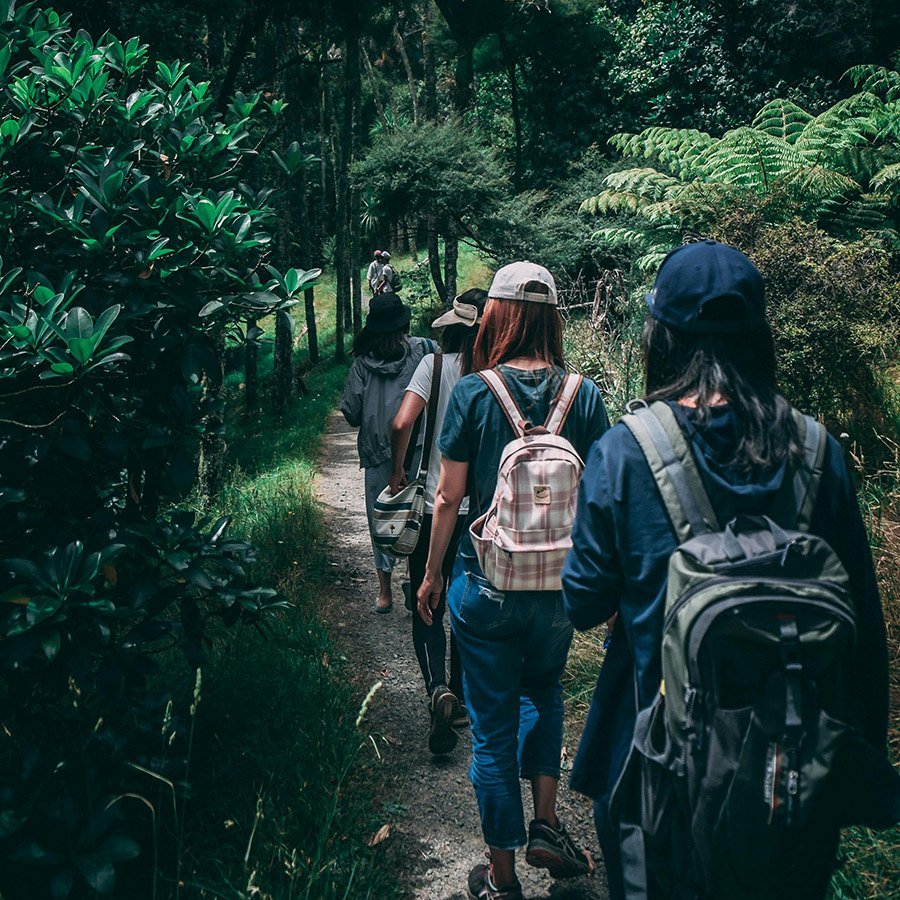 Hiking with long hair and caps