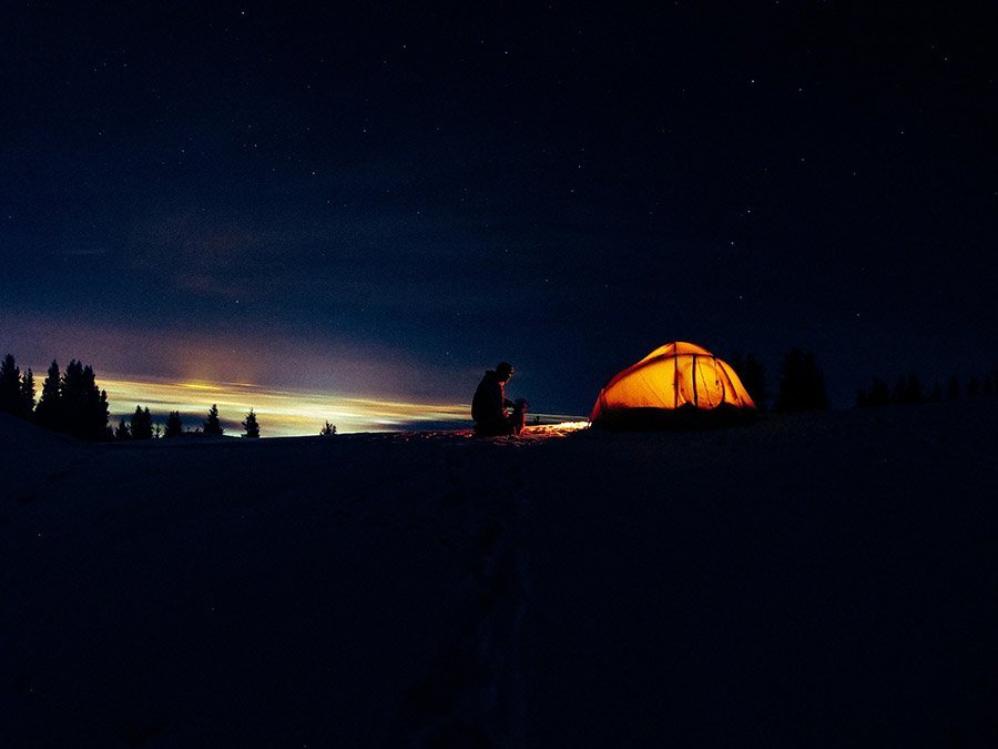 Solo camper at night